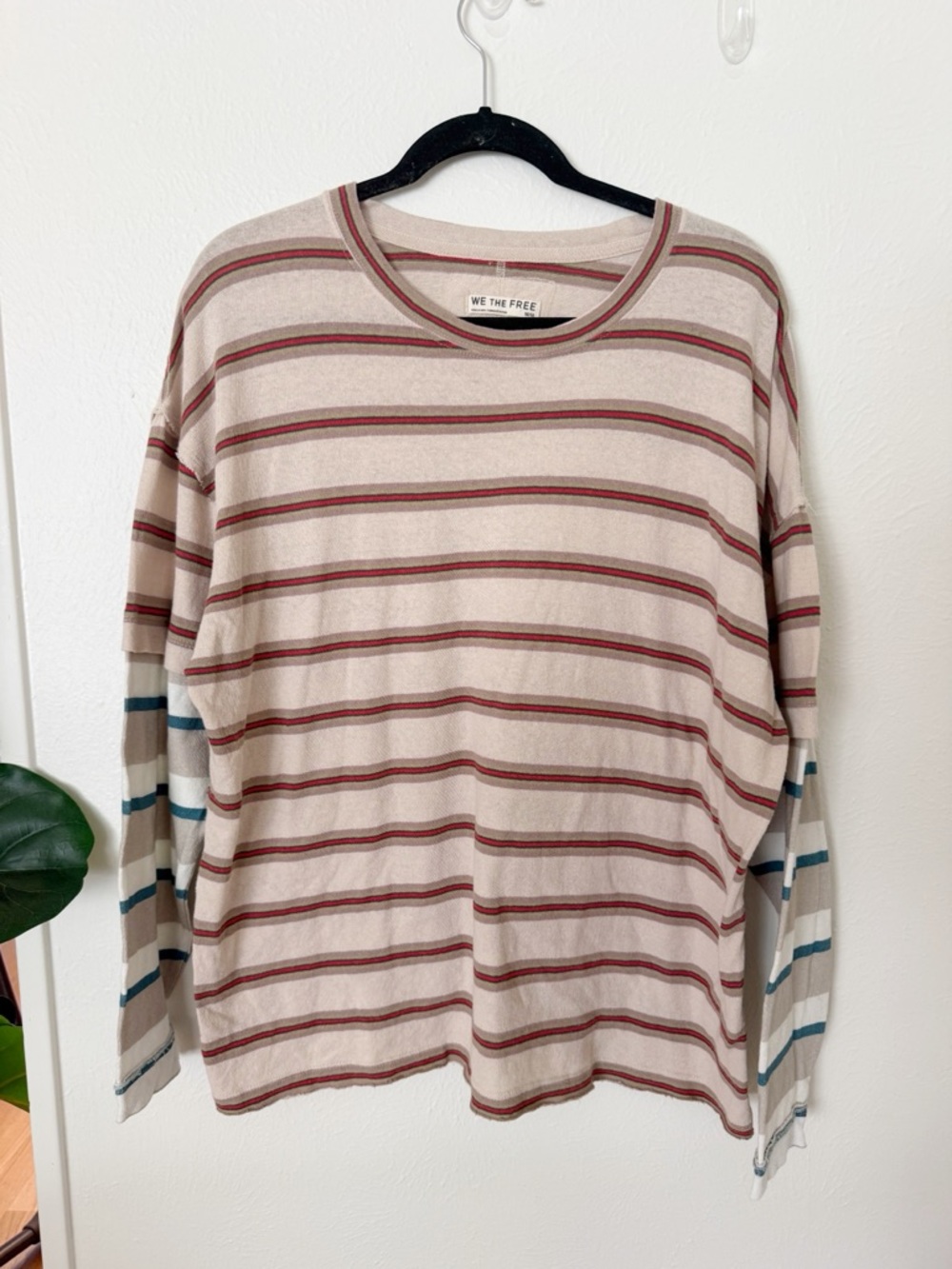 We the Free Nina Stripe Long Sleeve Tee in Neutral Combo Sz M - Picture 2 of 10